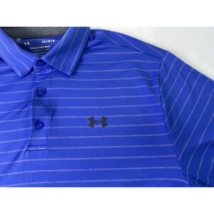 Under Armour Men's Playoff Polo Loose Performance Blue Stripe Golf‎ Shirt Large